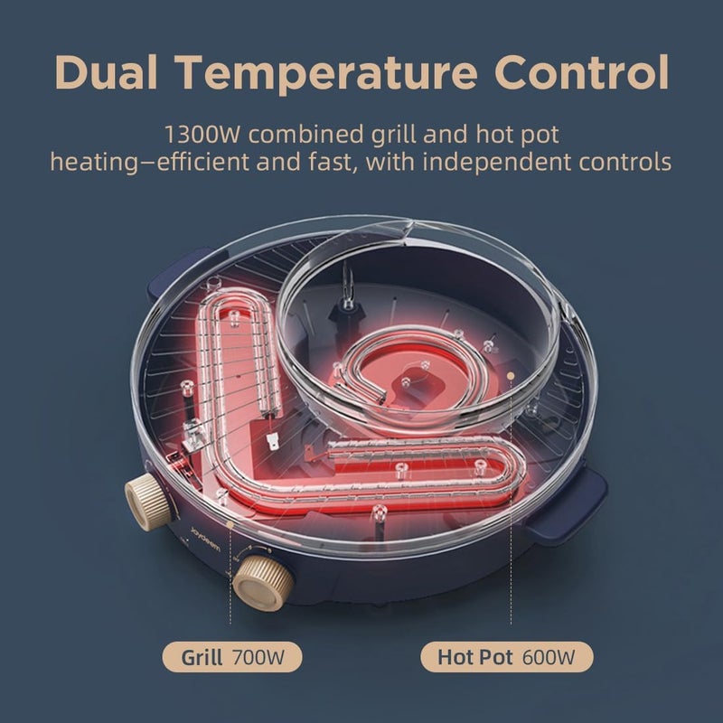 JOYDEEM Electric Grill with Shabu Shabu Hot Pot, Compact Korean BBQ Hotpot Combo Machine, 2L Hot Pot, Suitable for 1-4 People, JD-SK3407 - Image 3